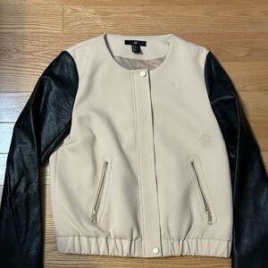 Bomber jacket leather sleeves button down and zipper